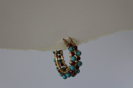 Turquoise Red Crystal Hoop