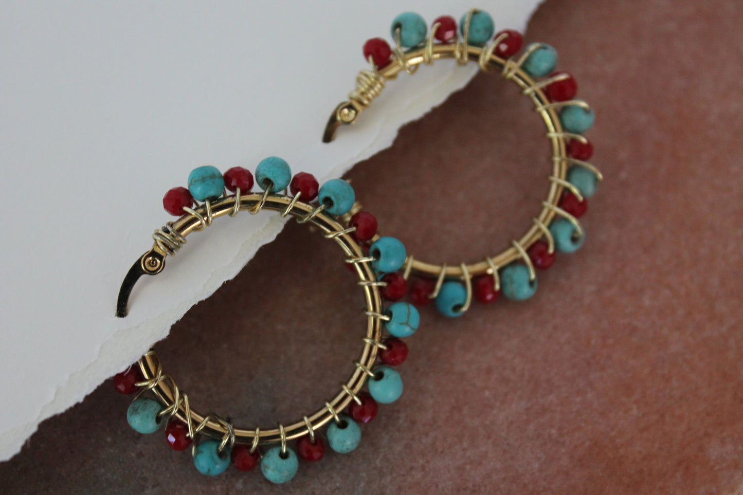 Turquoise Red Crystal Hoop