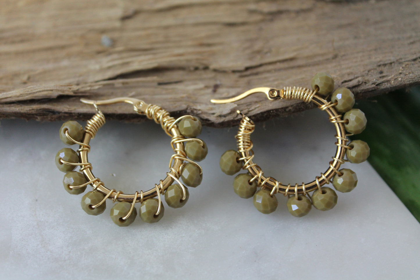 Olive Crystal Hoop