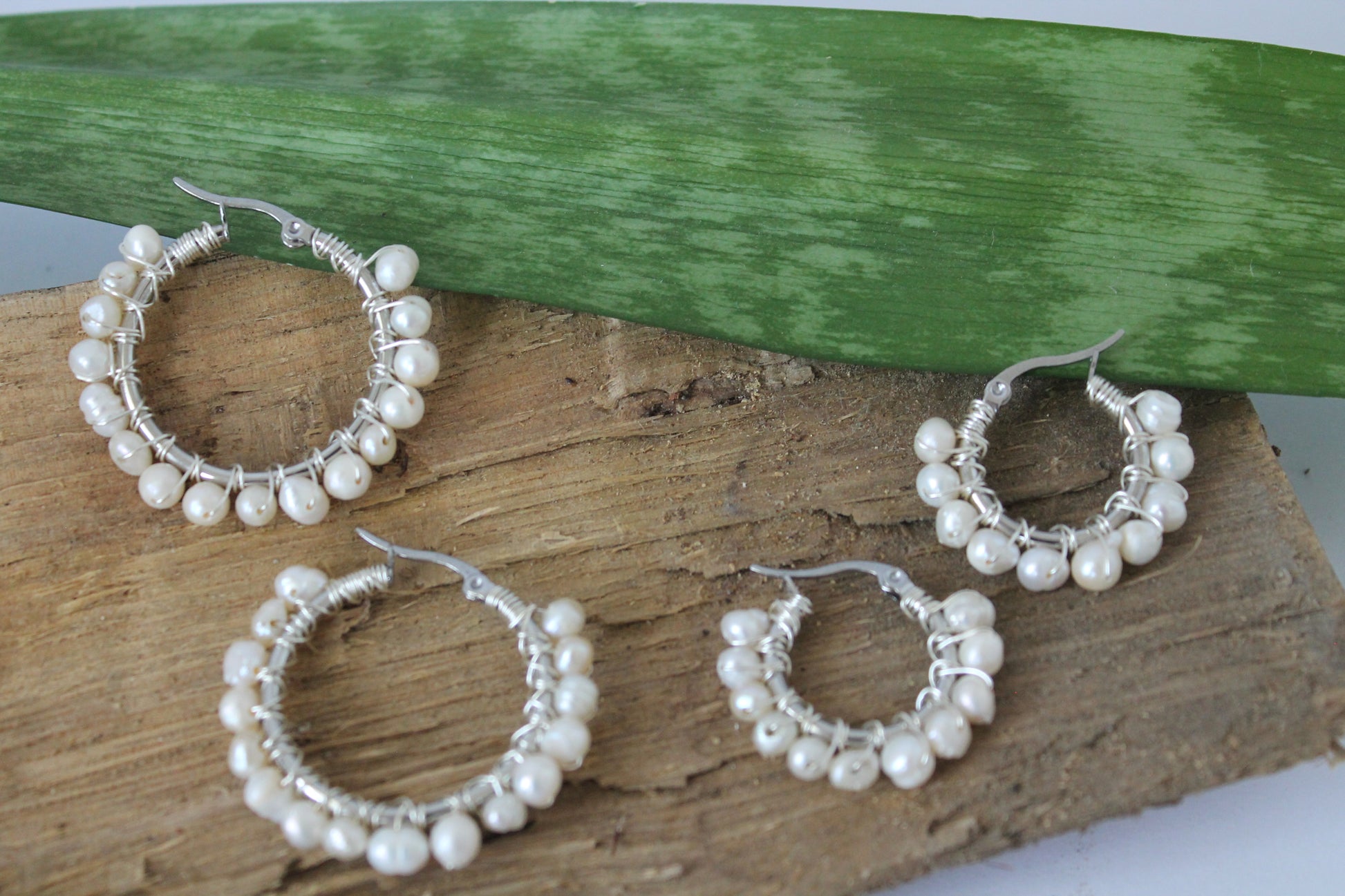 Pearl Silver Hoop and Mini Pearl Silver Hoop